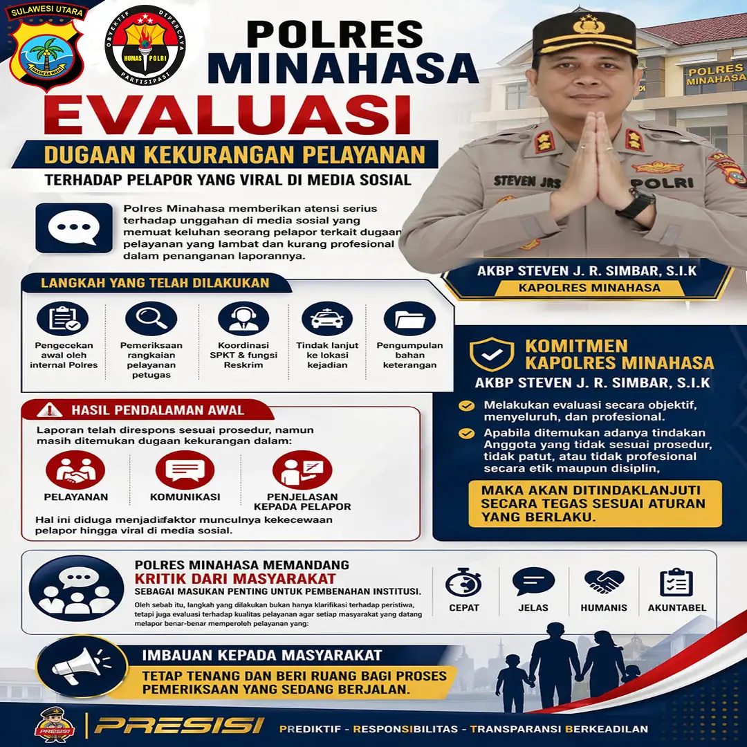 Polres Minahasa Evaluasi Dugaan Kekurangan Pelayanan terhadap Pelapor yang Viral di Media Sosial.